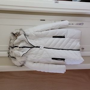 DKNY Faux Down Winter Jacket in White